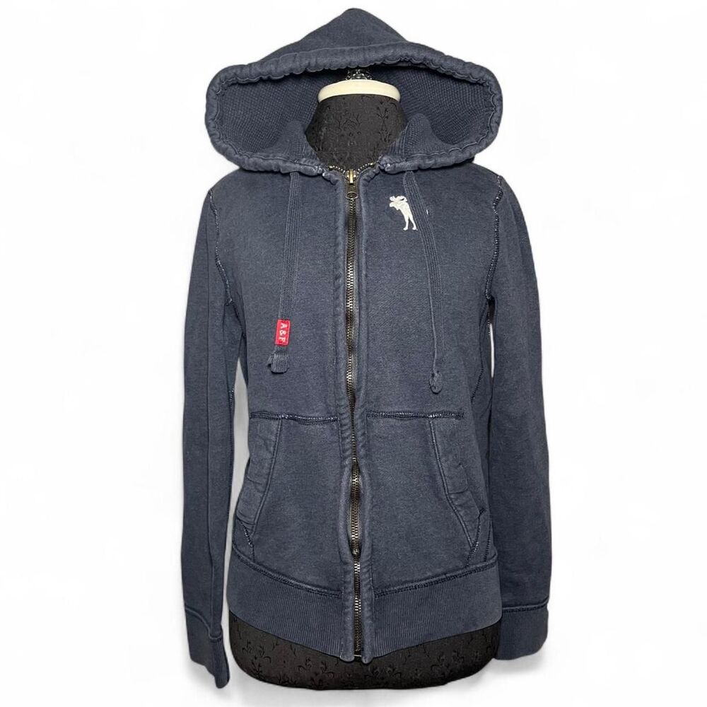 Abercrombie & Fitch Muscle Thick Zip Up Jacket Hoodie Navy Blue Womens Small